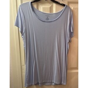 George Womens Large Baby Blue Braided Neck Rayon Spandex Blouse Top L 12-14
